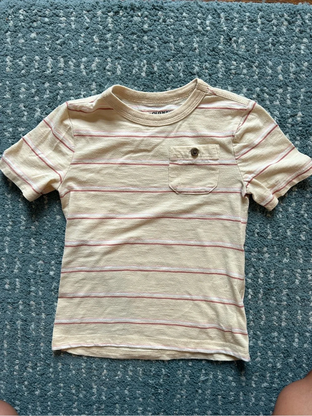 Old Navy Cream Tee with Pink Stripes and Pocket